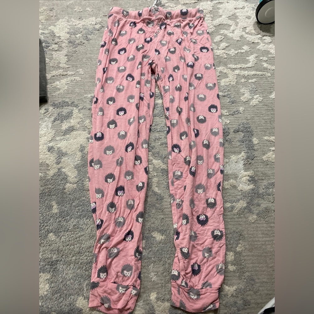 Pajama  Bottoms Pants Sleepwear Pink With Hedgehog Size S 95%rayon EUC